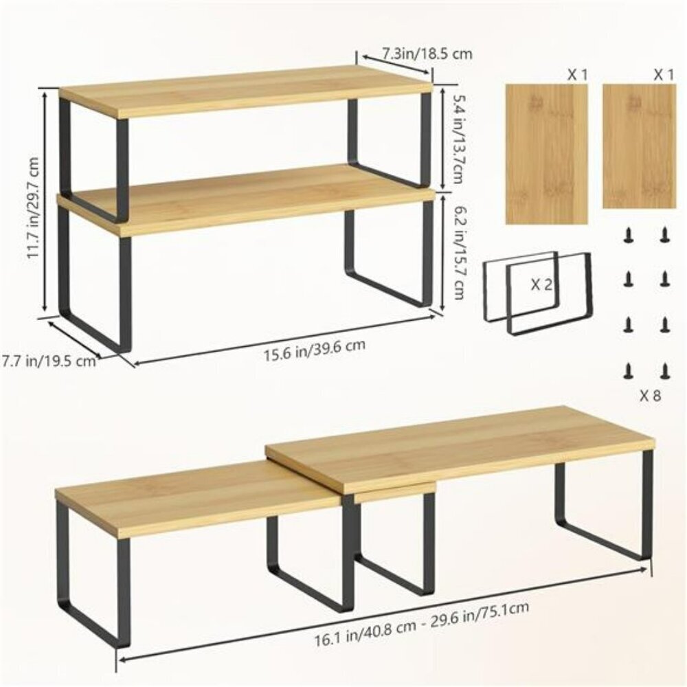 Stackable Kitchen Cabinet Shelf Organizer Set Pantry Counter Storage Rack - Picture 3 of 8
